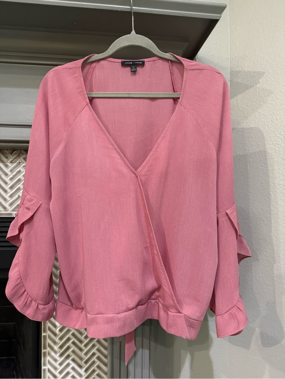Moa Moa Pink Wrap-Style Blouse with Ruffle Sleeves